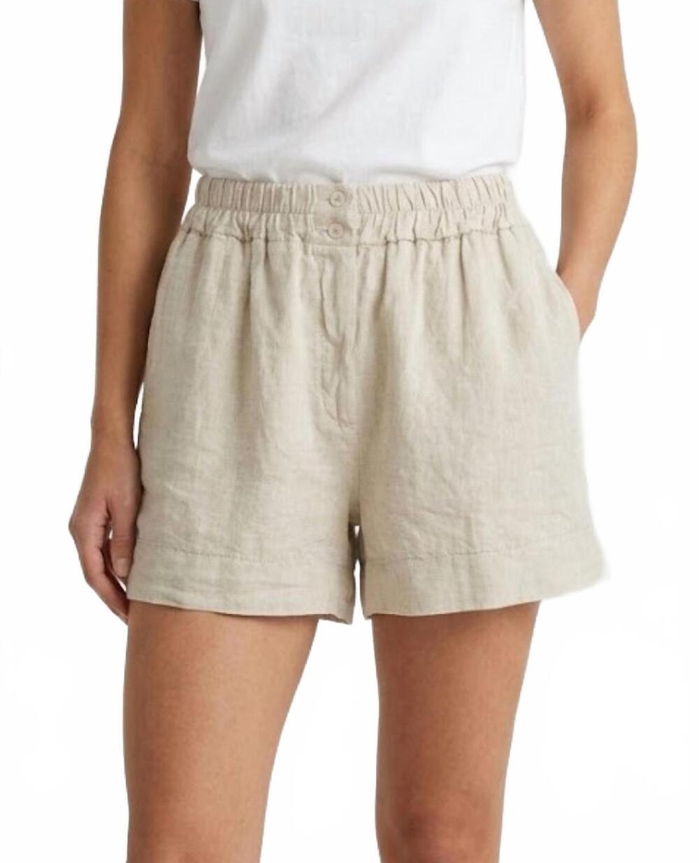 NEW MILIO MILANO women's linen waistband shorts in beige
